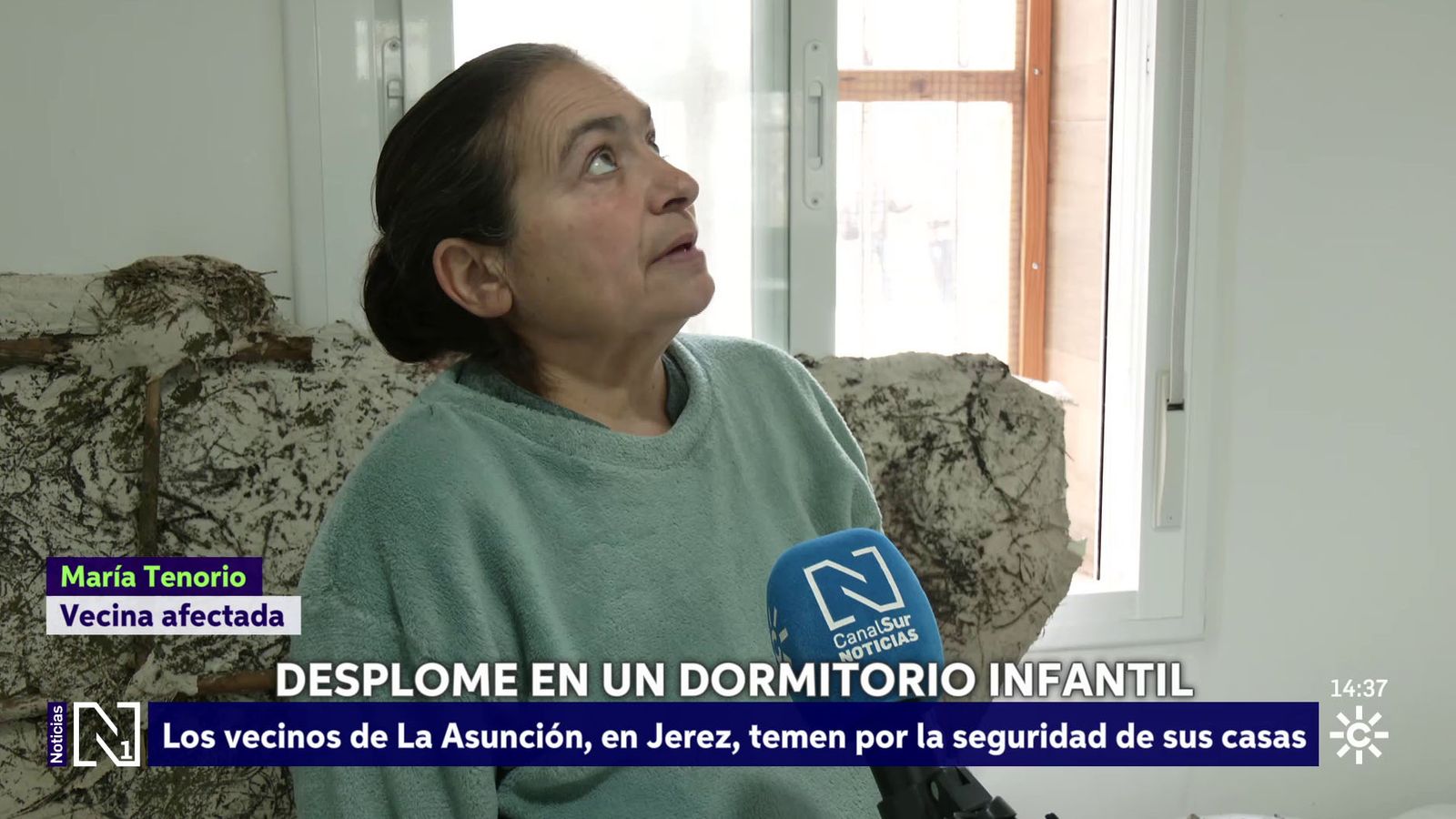 Desplome del techo de un dormitorio en Jerez